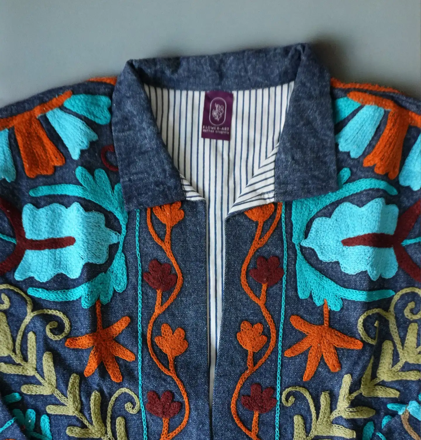 Jacket denim blossom mare colletto Flowerart Matteo Crugnola fiorista legnano fioraio legnano shop online